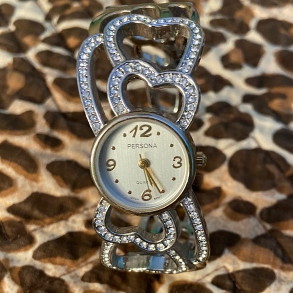 Heart Rhinestone Bangle Cuff Watch